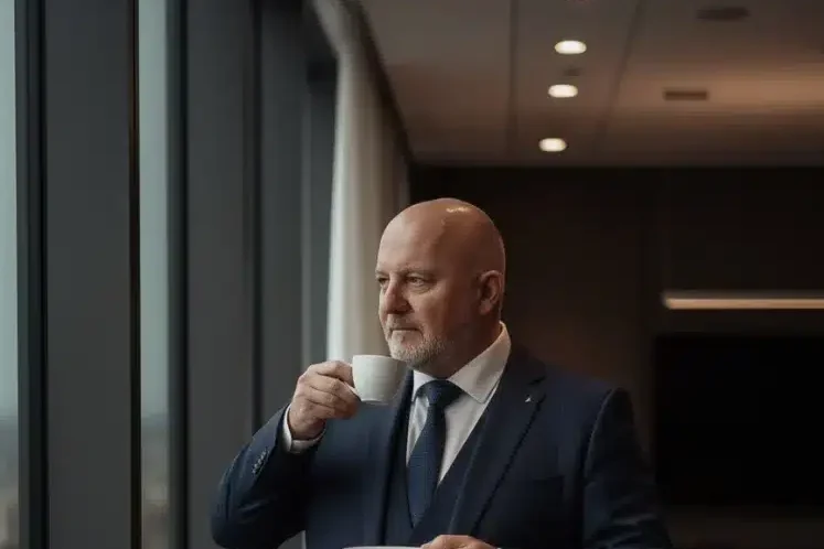 Dr. Jelenek János ügyvéd az irodájában